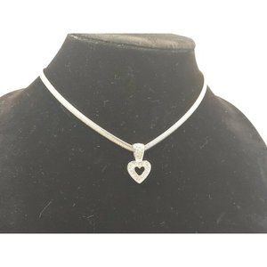Silver Tone Clear Crystal Openwork Heart Pendant Necklace 18" Mother's Day